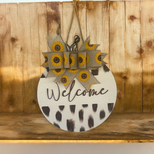 Cow Print/Sunflowers Door Hanger