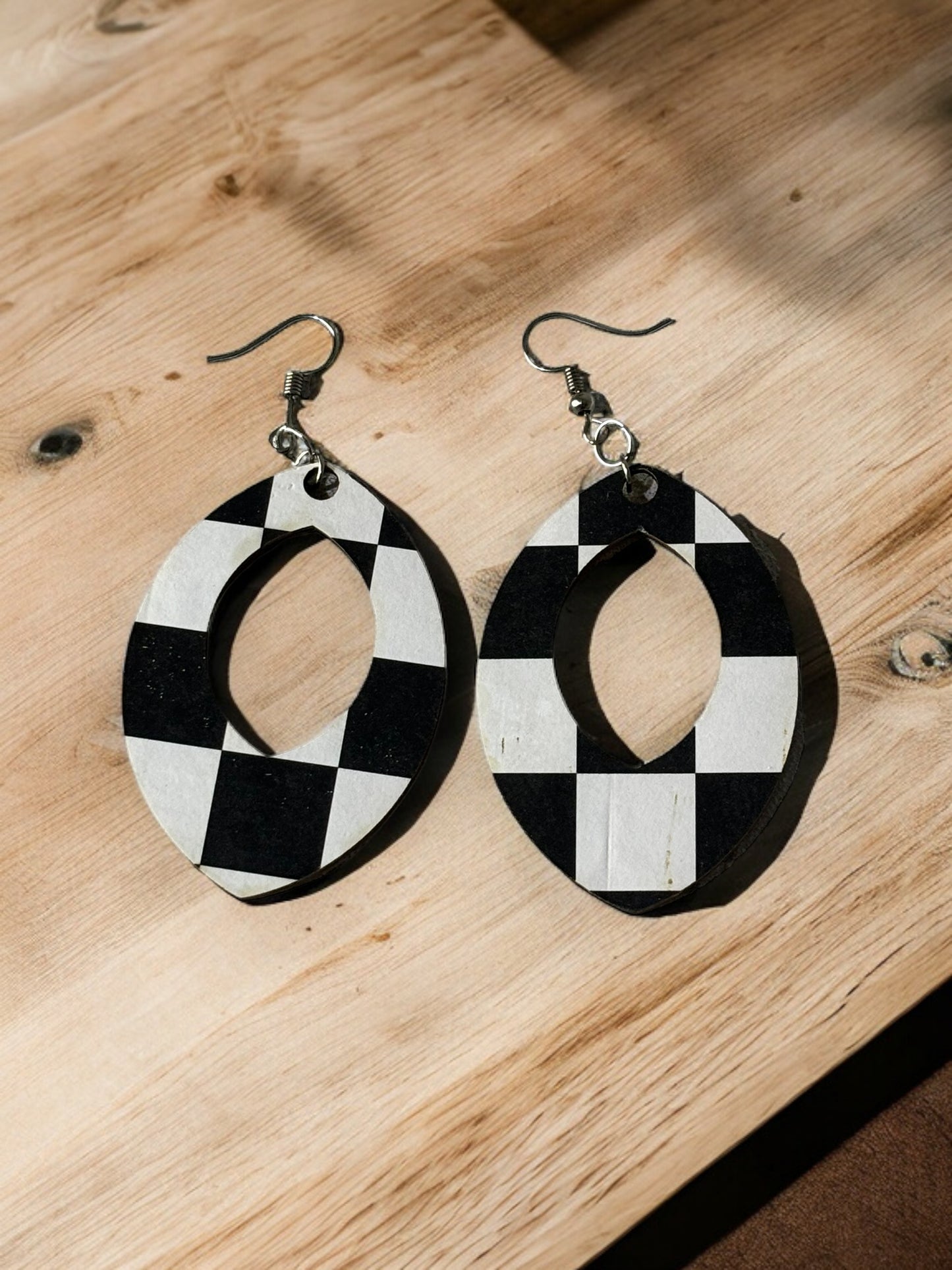 Wooden Checkered Earrings