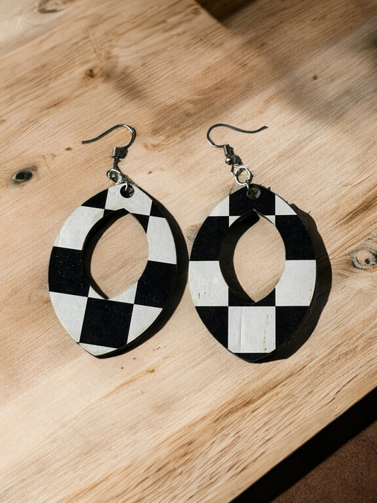 Wooden Checkered Earrings