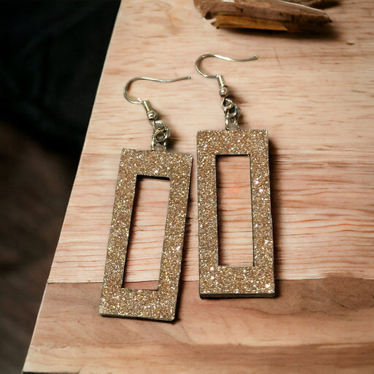 Gold Glitter Wood Earrings