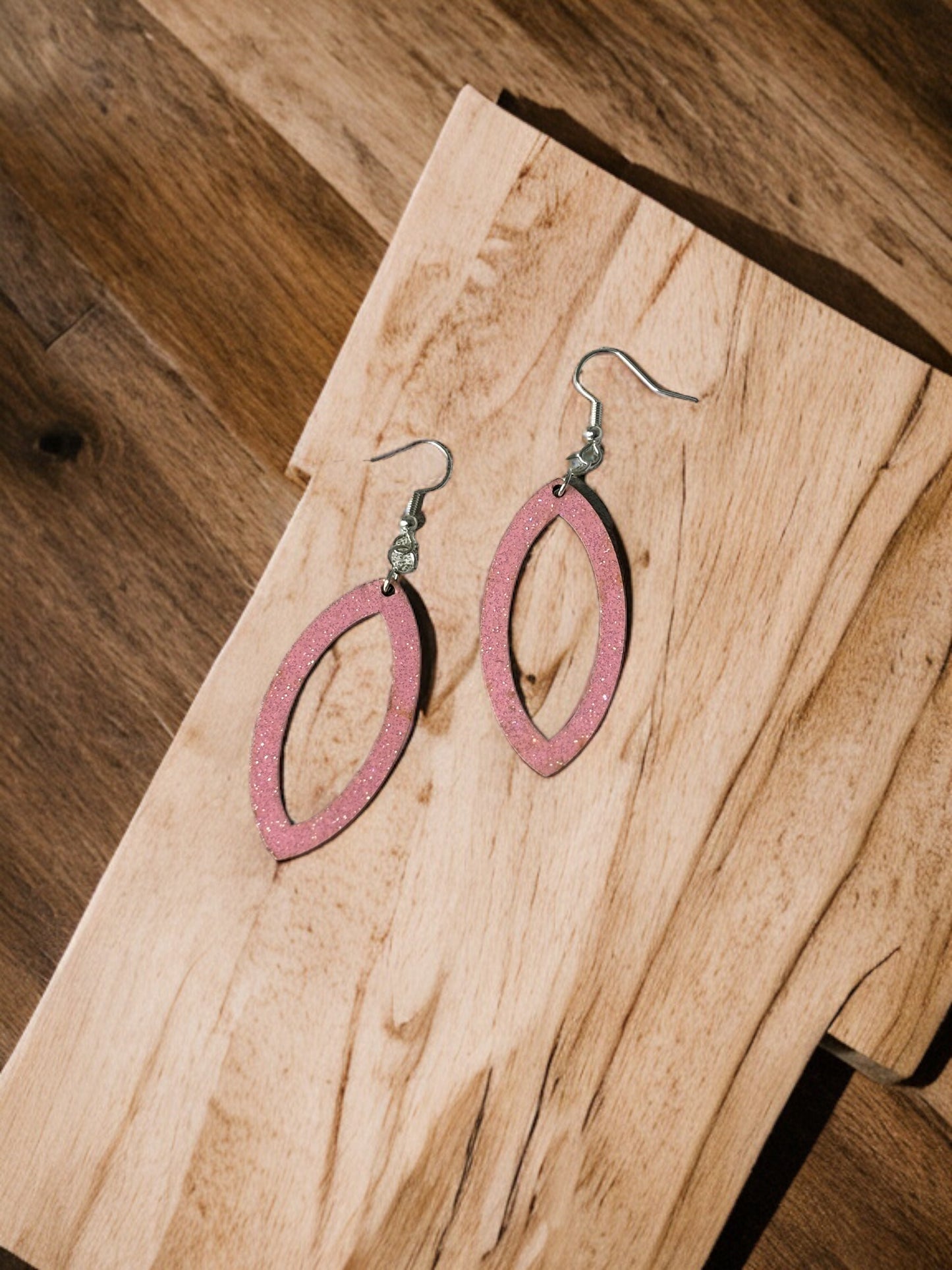 Pink Sparkle Wooden Earrings