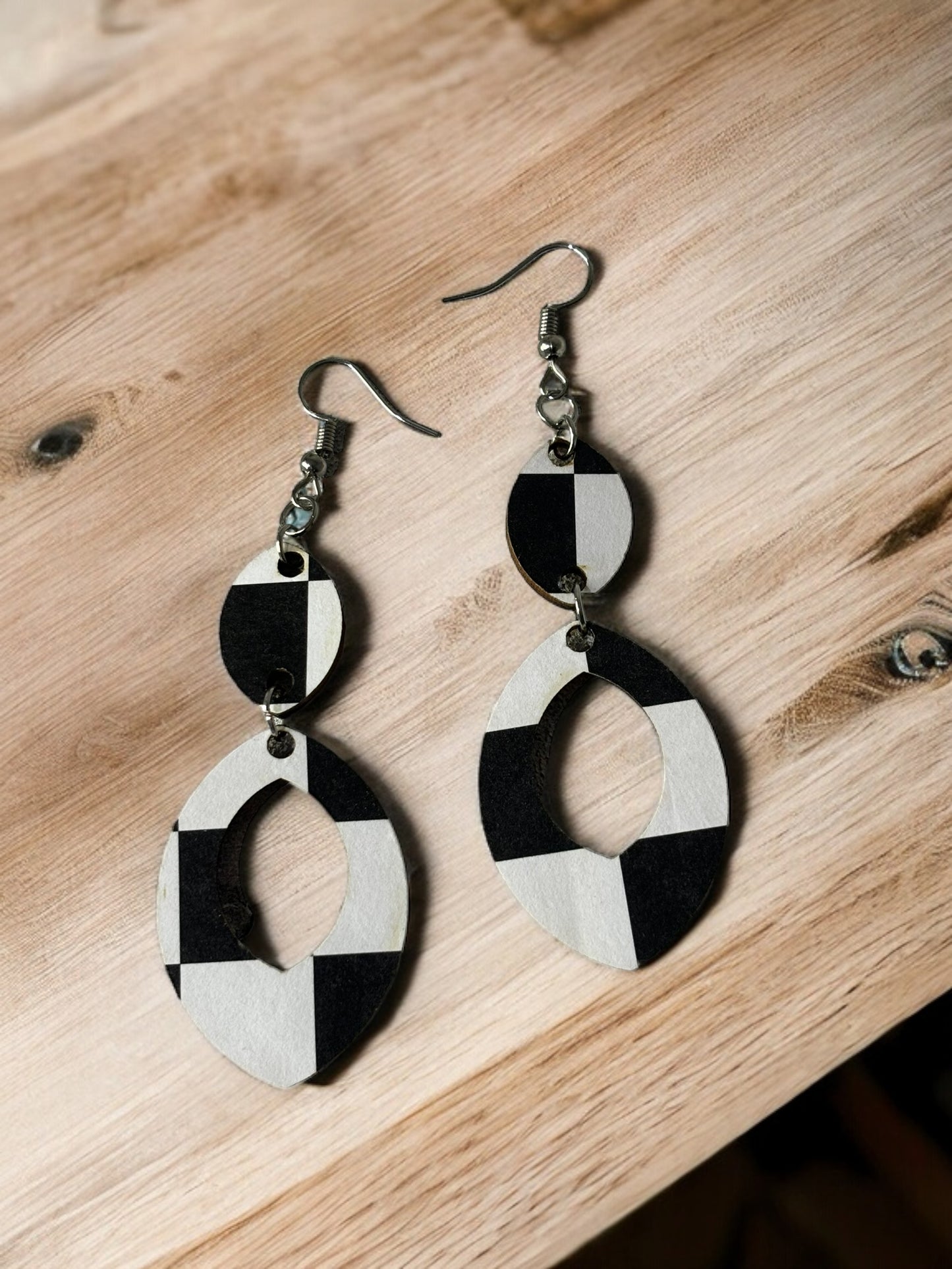 Wooden Checkered Earrings