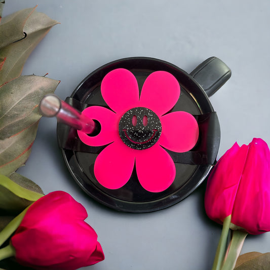 Pink Flower Black Smiley Tumbler Topper